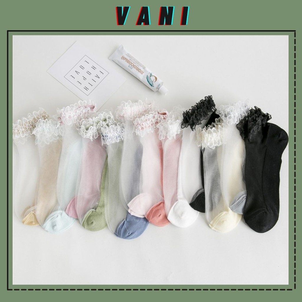 [Mã 151FASHIONSALE1 giảm 10K đơn 50K] Tất Vớ Trong Suốt Cổ Viền Ren Hoa Cổ Lửng Thun Thoáng Khí - Vani Store