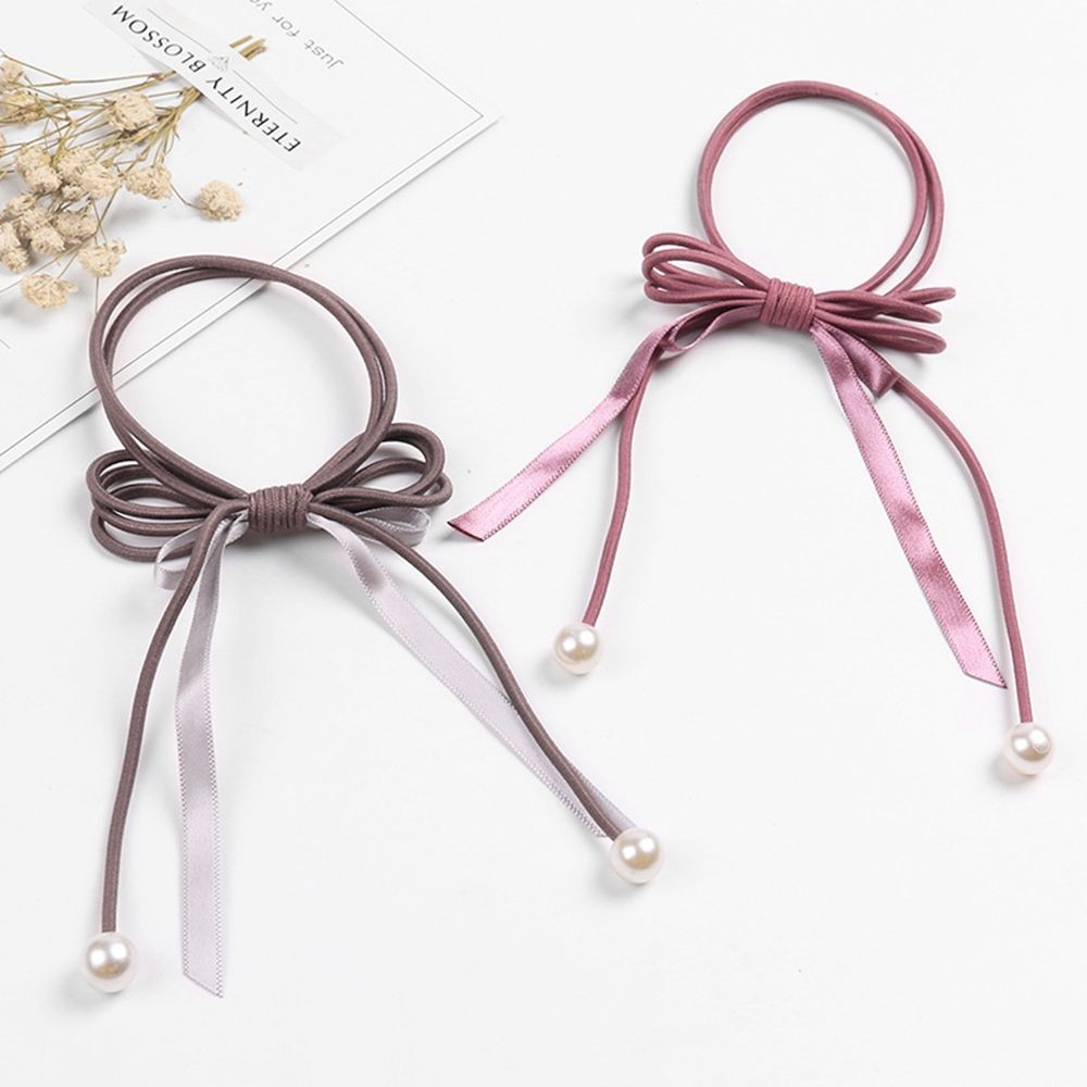 Dây cột tóc hình nơ đính hạt giả ngọc trai
