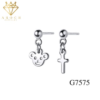 Khuyên tai nữ bạc Ý s925 chữ thập con gấu G7575 - AROCH Jewelry