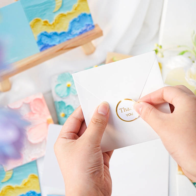 Thiệp chúc mừng màu sơn dầu đẹp mắt đơn giản kèm phong bì