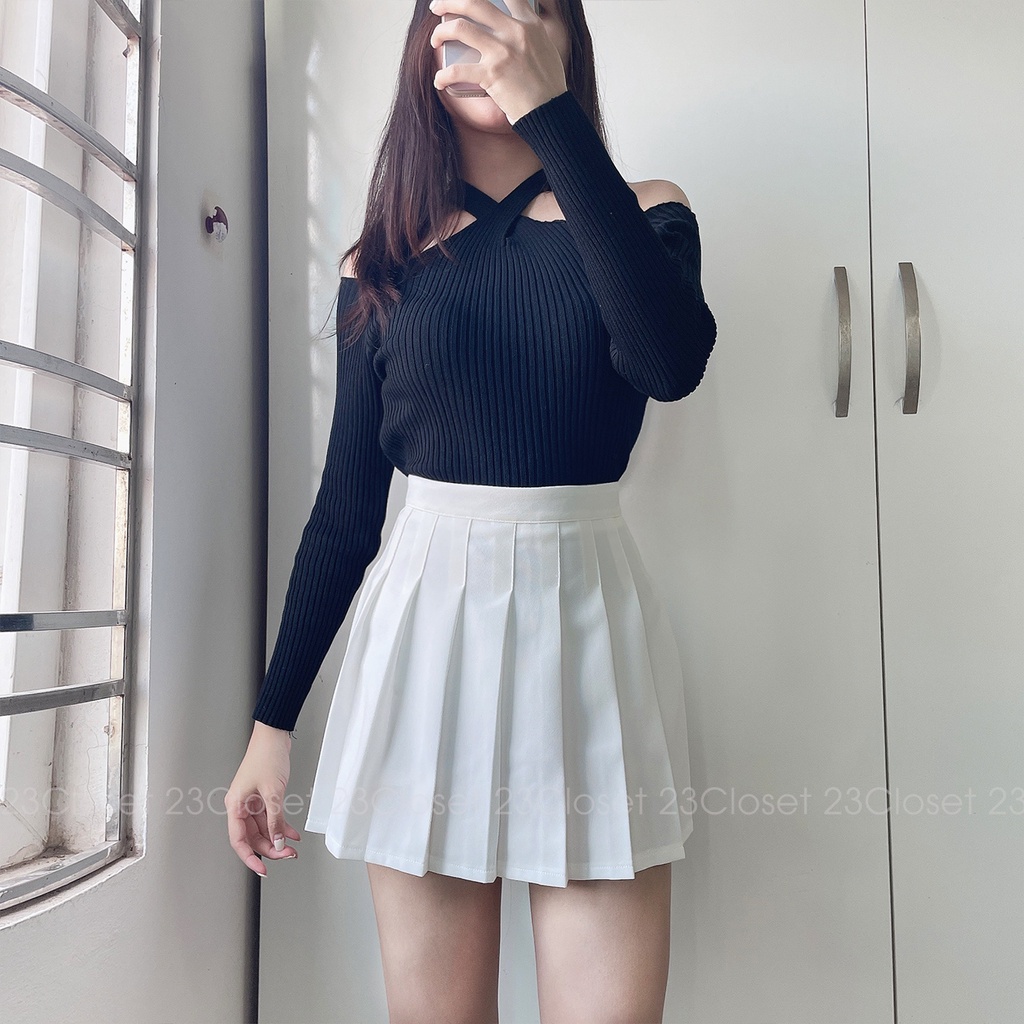 Chân váy tennis ngắn xếp ly 23Closet lưng cao dáng chữ a xòe cá tính trắng đen ulzzang cạp cao cao cấp -CV01 | BigBuy360 - bigbuy360.vn