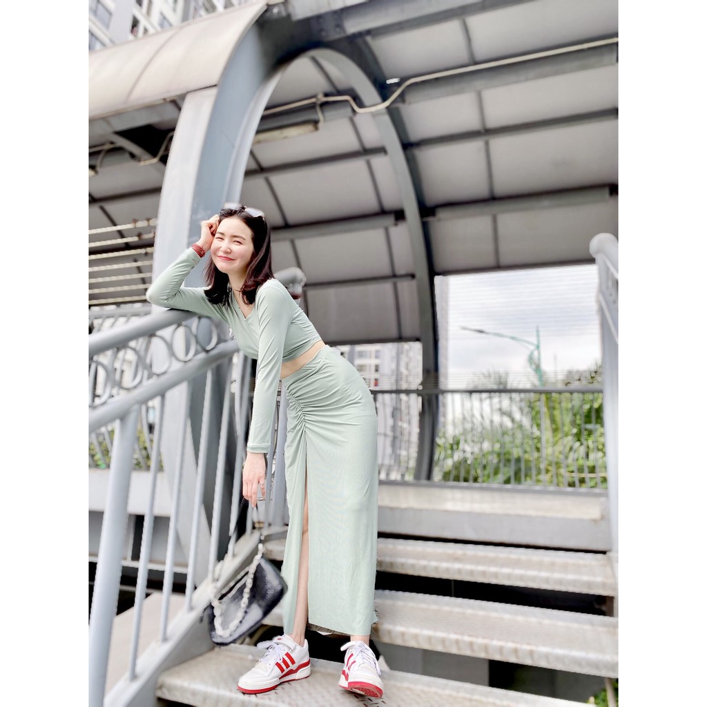 Set chân váy nữ - áo croptop💖HÀNG THIẾT KẾ💖 váy nhún éo tôn dáng thiết kế trẻ trung