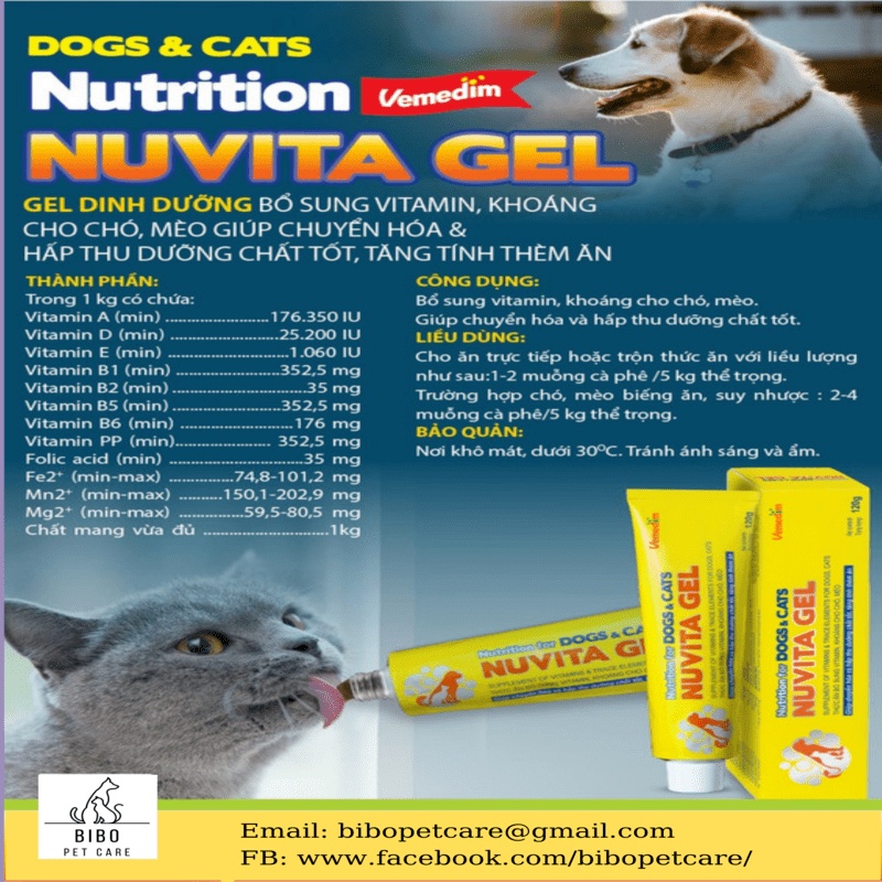Thức ăn bổ sung vitamin khoáng Nuvita Gel 120g giúp hấp thu dinh dưỡng tốt kích thích thèm ăn cho chó mèo