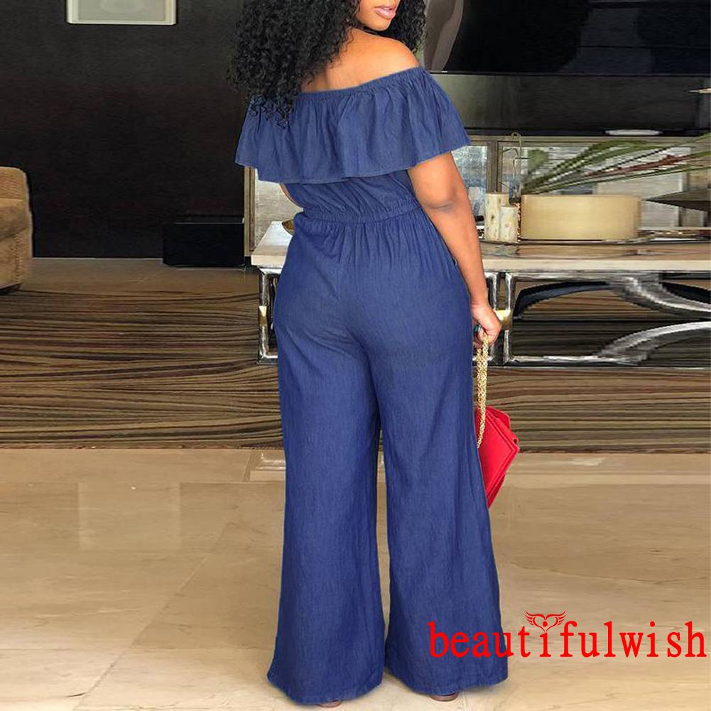 ✡Yl♀Jumpsuit Denim Trễ Vai Thiết Kế Dây Rút Eo Cao Thời Trang Xinh Xắn Cho Nữ | BigBuy360 - bigbuy360.vn