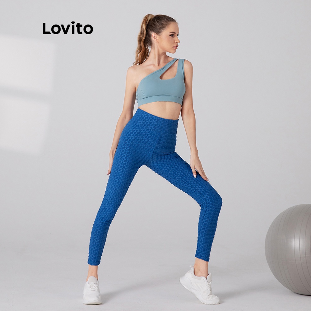 Lovito Quần Legging Thể Thao Màu Xanh Nhạt Nhanh Khô L05212 | BigBuy360 - bigbuy360.vn
