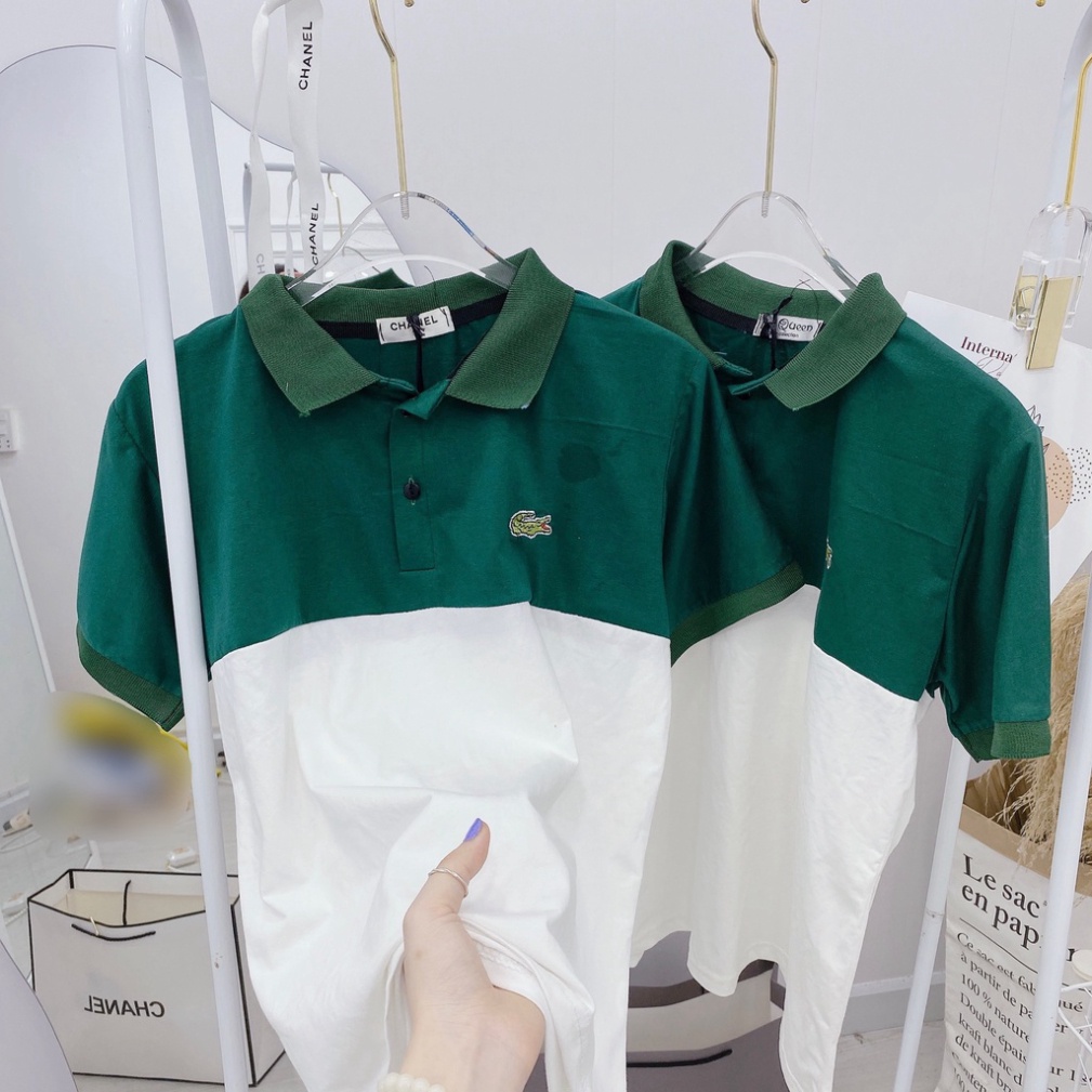 Áo thun nữ polo thêu hình phối màu xanh trắng NN455 0421