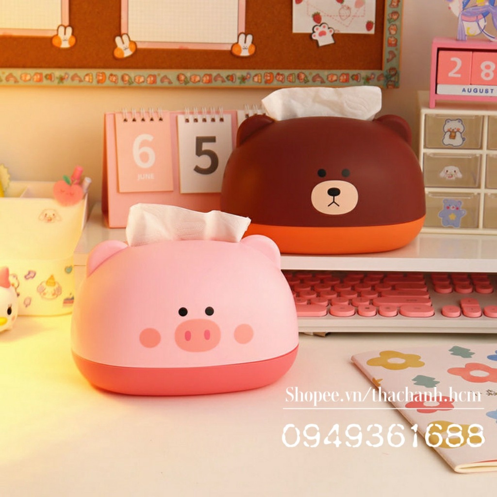 Hộp đựng khăn giấy để bàn Pig &amp; Bear dễ thương