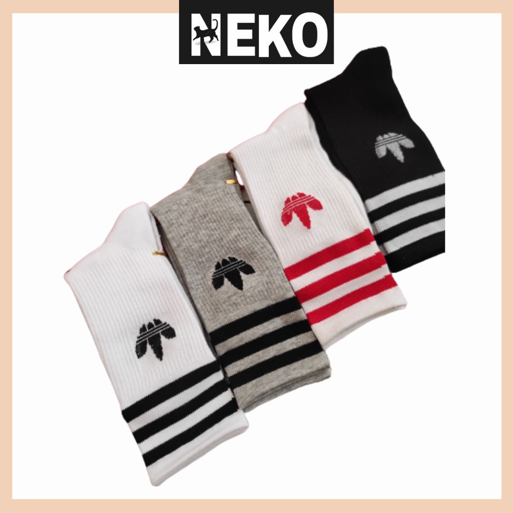 Vớ bắp chân ba sọc, tất cao cổ unisex nam nữ trắng đen xám NEKO