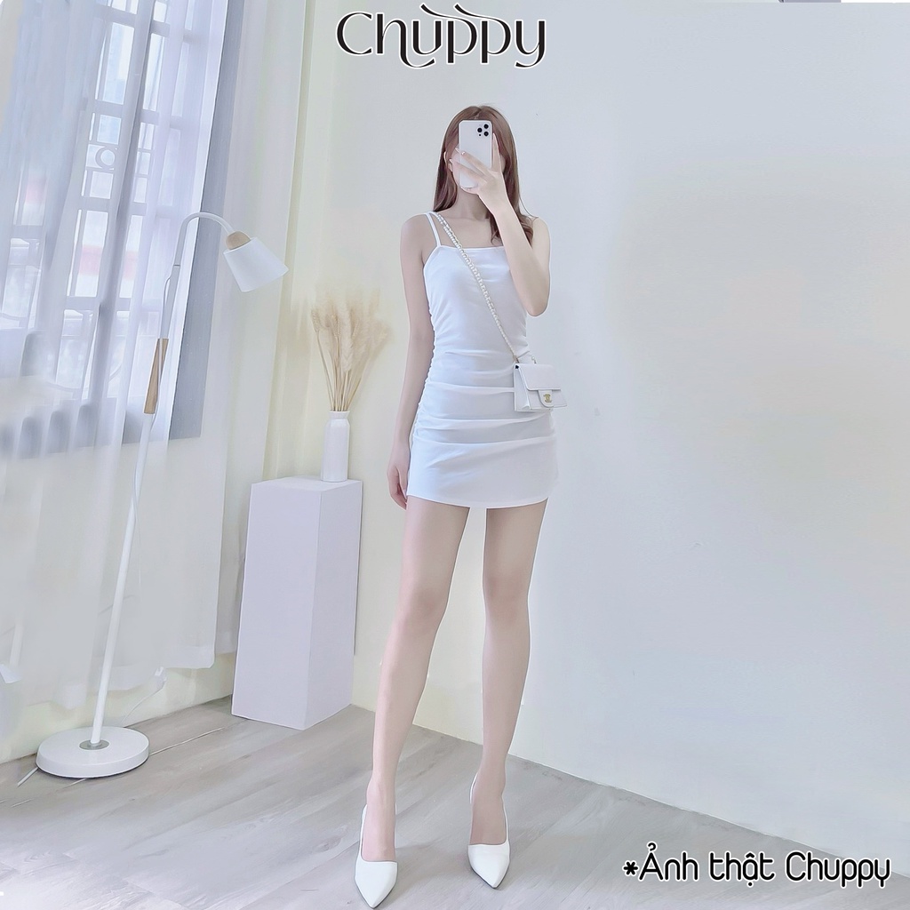 Váy hai dây body sợi bún dúm eo giấu bụng - CHUPPY - VBD