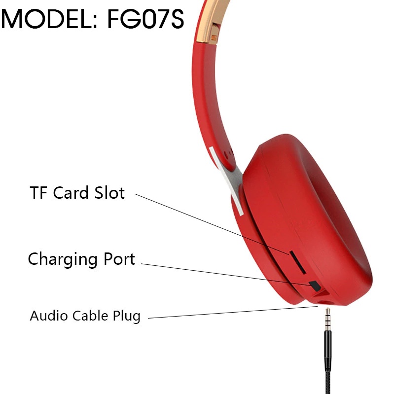 Tai Nghe Không Dây Bluetooth 5.0 Chụp Tai Có Thể Gập Lại, Có Mic, Hỗ Trợ Thẻ Nhớ Kèm Jack 3.5mm