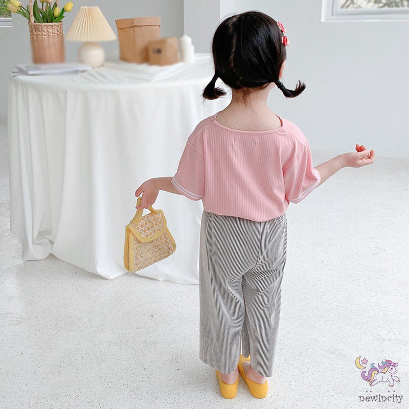 Quần dài ống rộng in chữ phong cách Hàn Quốc thời trang cho bé gái