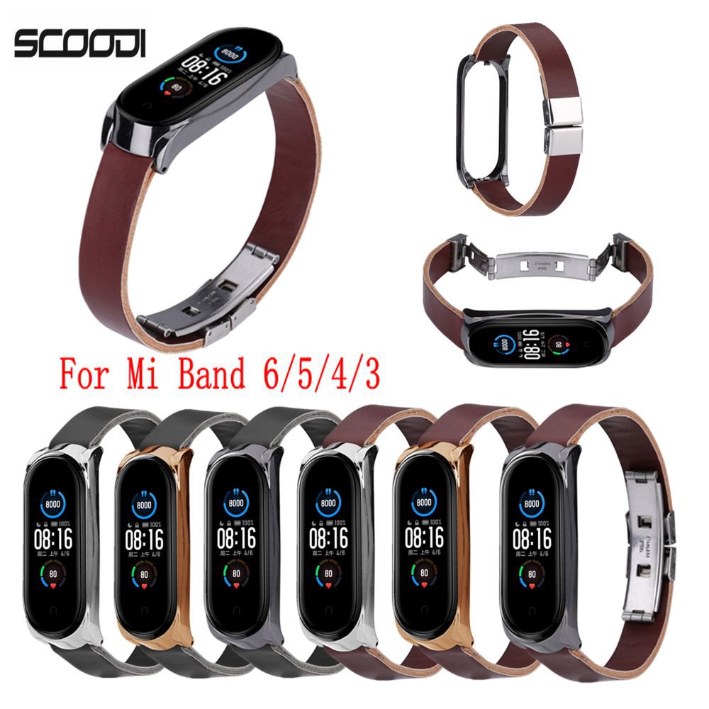 Dây Đeo Thay Thế Chất Liệu Da Thiết Kế Nhiều Lỗ Thời Trang Cho for Xiaomi Mi Band 6 5 4 3