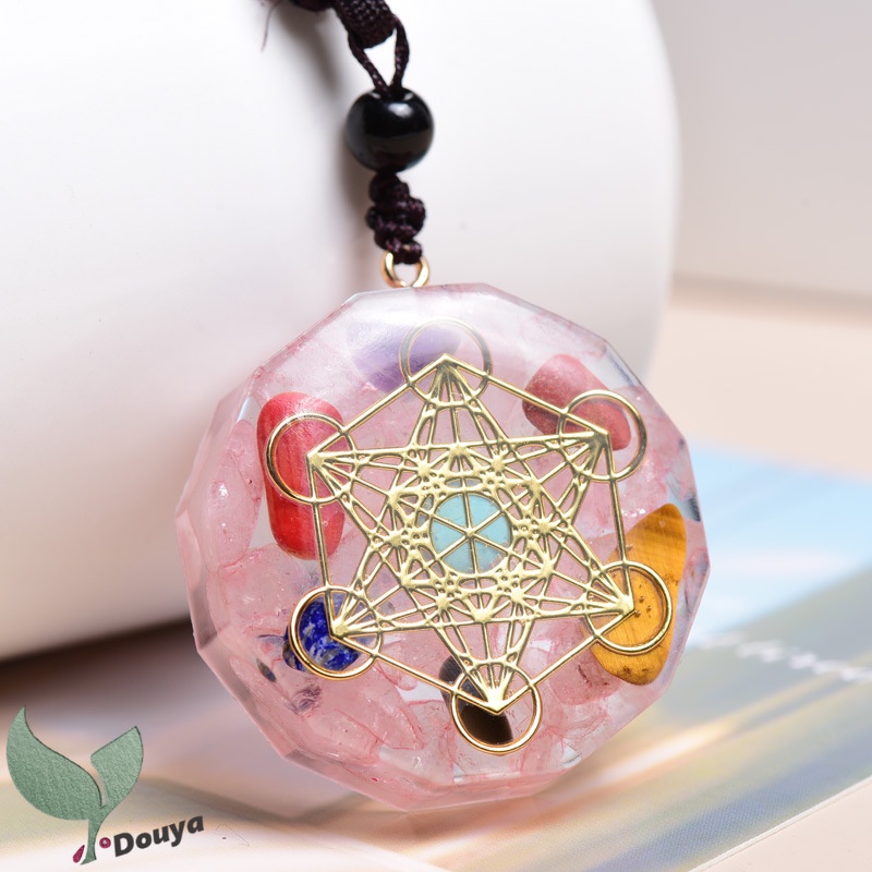 Vòng cổ Mặt Đá Thạch Anh Hồng | Khối Lập Phương Reiki Merkaba | Quà Tặng 7 Luân Xa Thiếu Niên