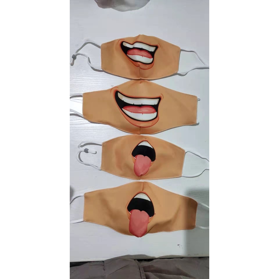 Khẩu trang mặt cười 3D in hình miệng hài hước vui nhộn troll dị, chất liệu vải mềm 2 lớp