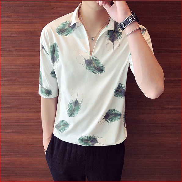 Áo sơ mi nam họa tiết lá LinhDan Store K9