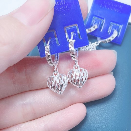 Bông tai nữ bạc thật cao cấp Evasilver hình trái tim đan lưới, Khuyên tai chất liệu bạc ta sang trọng