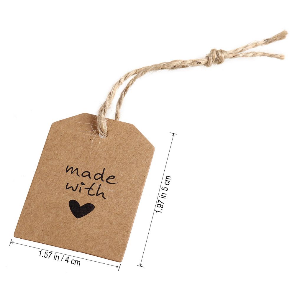 Set 100 Thẻ Giấy Kraft In Chữ Made with Love Phong Cách Vintage Thời Trang
