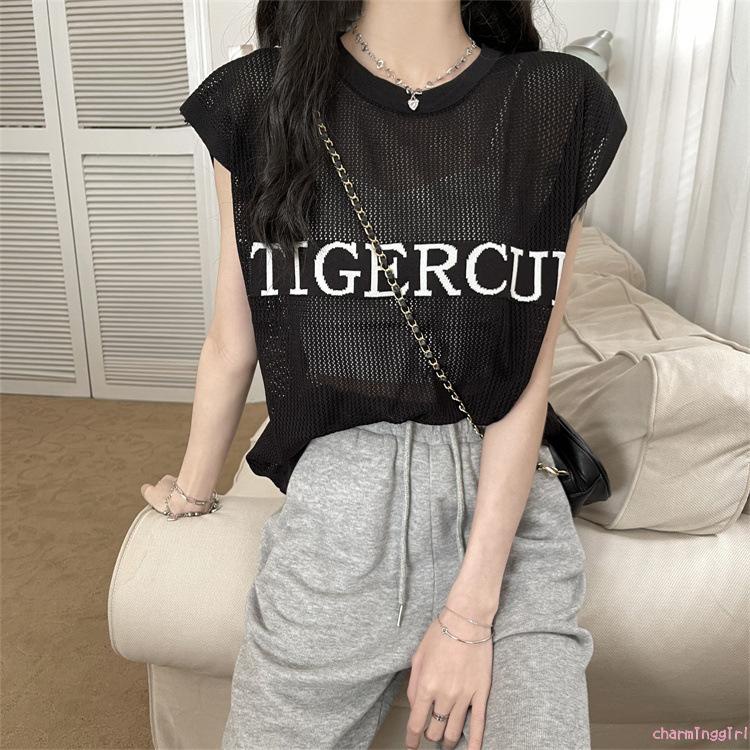 Áo Sát Nách Cổ Tròn Dáng Rộng In Chữ Thời Trang Xuân Hè Cho Nữ