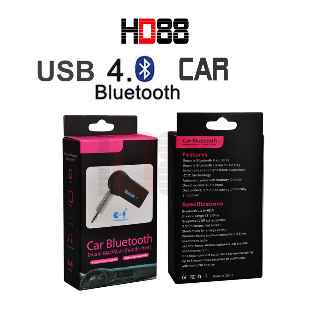 Usb bluetooth cho xe ô tô, bộ thu bluetooth không dây 3,5MM kết nối dàn âm thanh cho xe hơi HD88 - A03