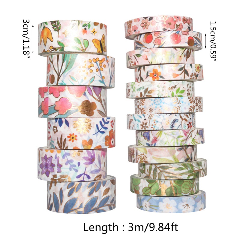 Set 18 Cuộn Băng Dính Lá Vàng Trang Trí Sổ Tay