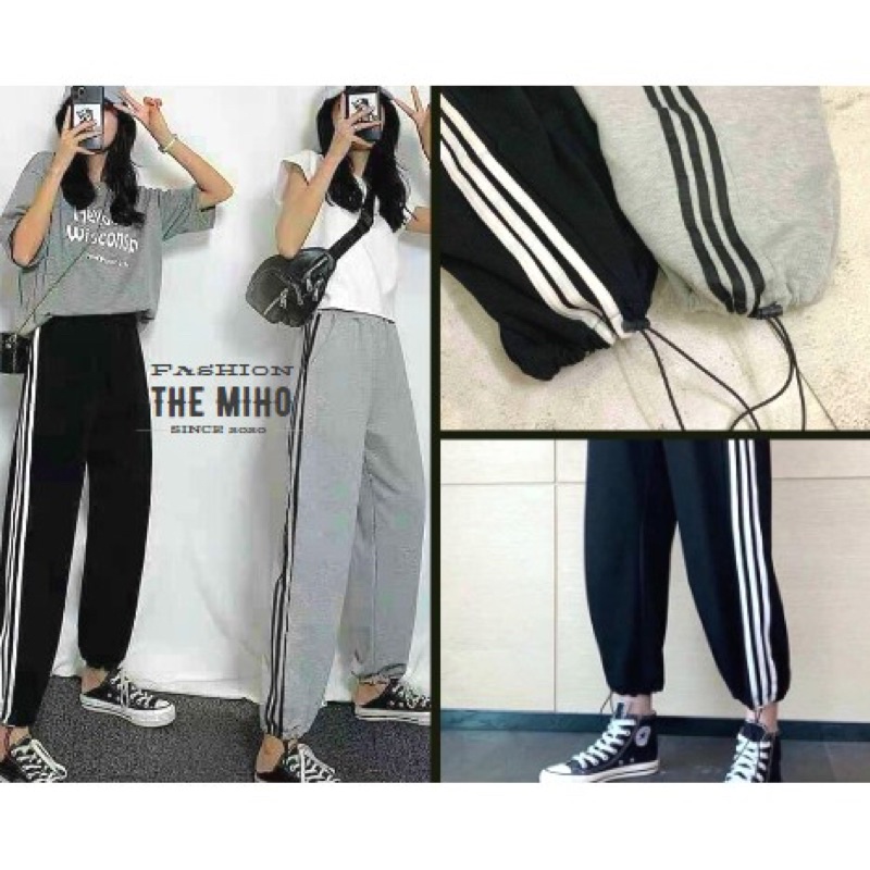 Quần jogger nữ 3 sọc thể thao dây rút chất nỉ Unisex