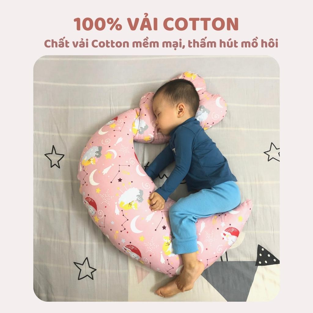 Gối ôm cho bé sơ sinh mặt trăng, set gối ôm trẻ em cotton hình thú bé trai bé gái