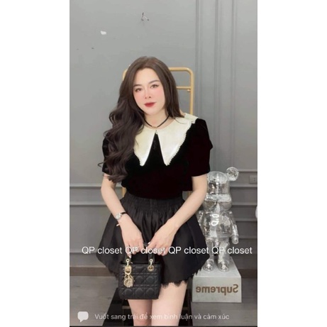 Áo nhung cổ be đính nơ