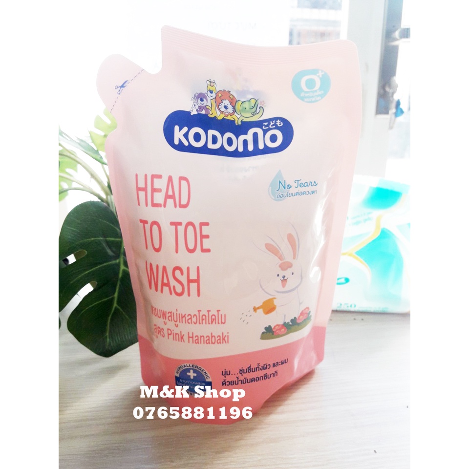 Sữa tắm gội trẻ em sơ sinh head to toe KODOMO túi 380ml Thái Lan