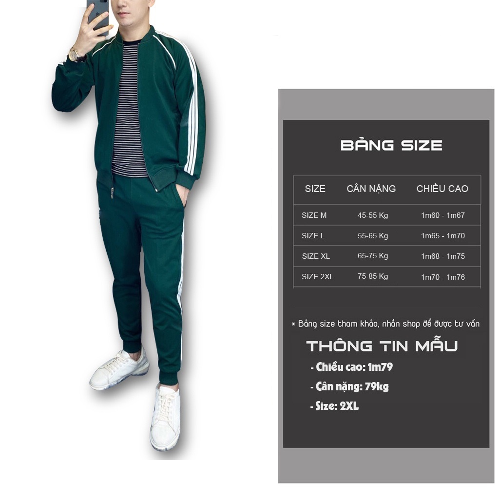 Bộ quần áo thể thao nam Ikemen  Bộ thể thao thu đông cao cấp kẻ sọc có khóa kéo 3 màu