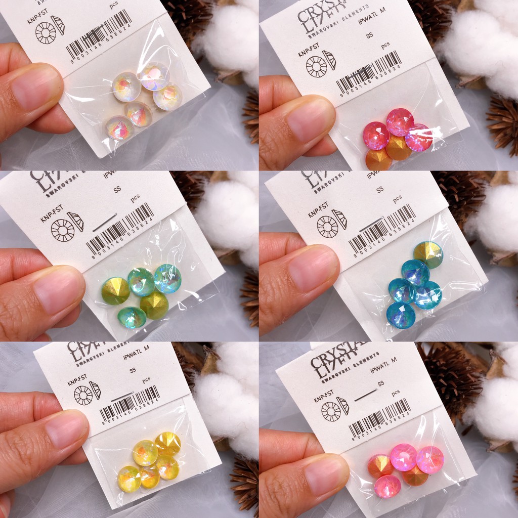 Túi 5 Viên Đá khối Nail Ngọc Size To Hình Tròn Chân Vàng Trang Trí Móng ANGELICA AB.T