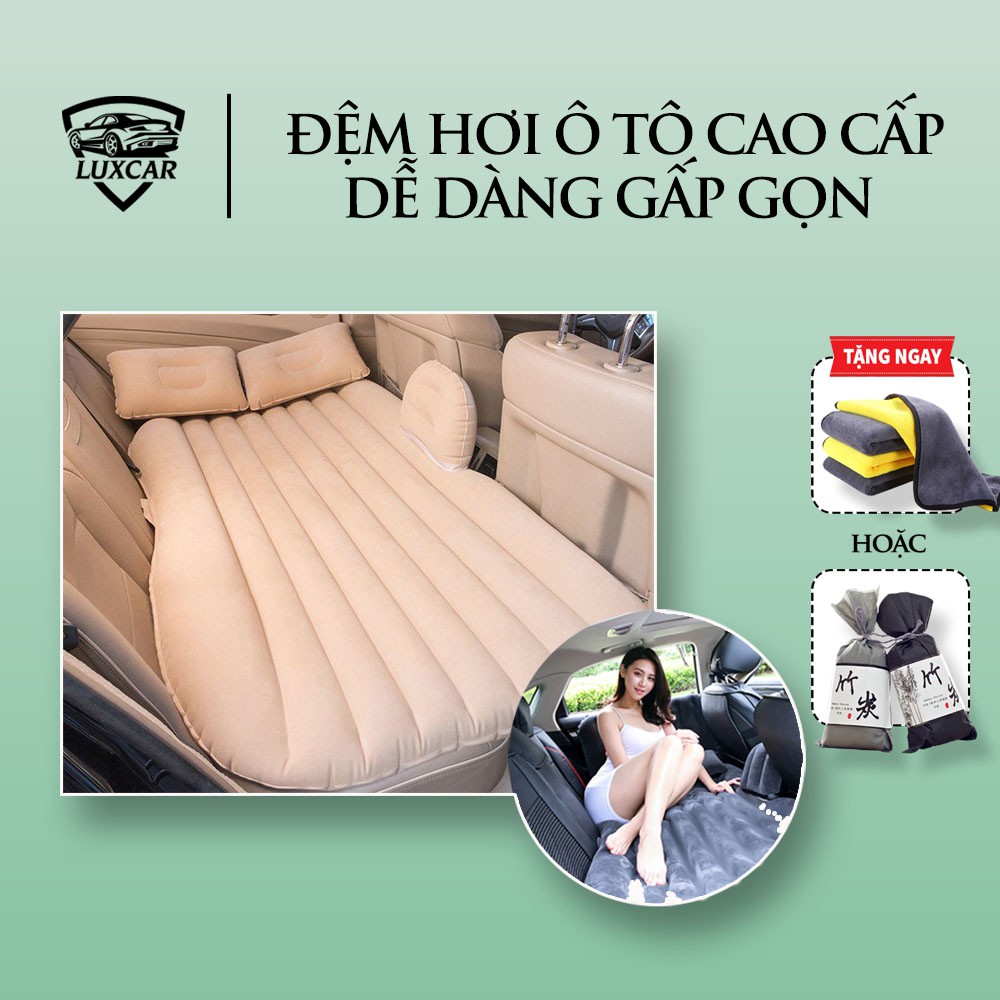 Đệm hơi ô tô nhung cao cấp LUXCAR | Tặng kèm bơm điện,2 gối và miếng vá dự phòng