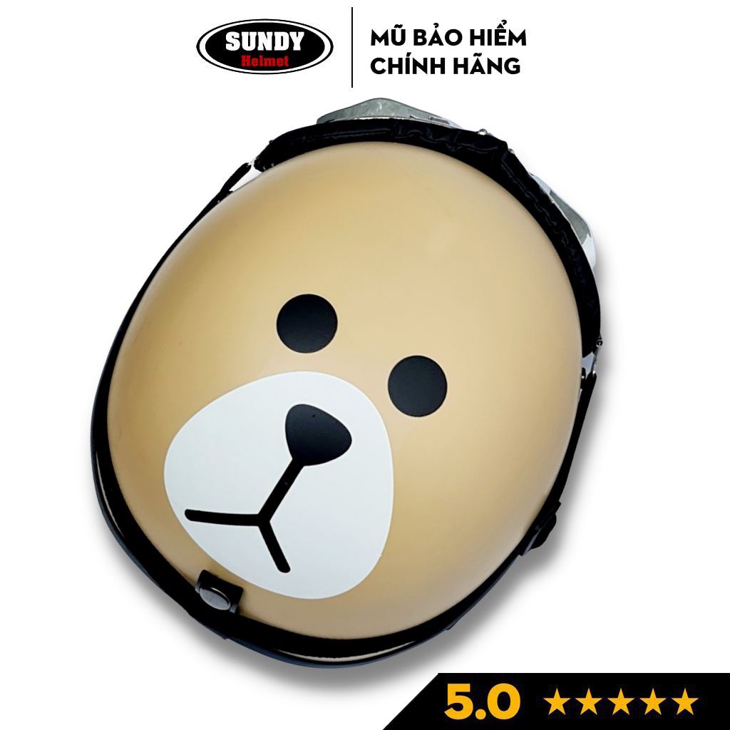 Mũ bảo hiểm nửa đầu chính hãng SUNDY tem hình Gấu Nâu đáng yêu, nón 1/2 freesize nam nữ, kèm kính UV, kính phi công
