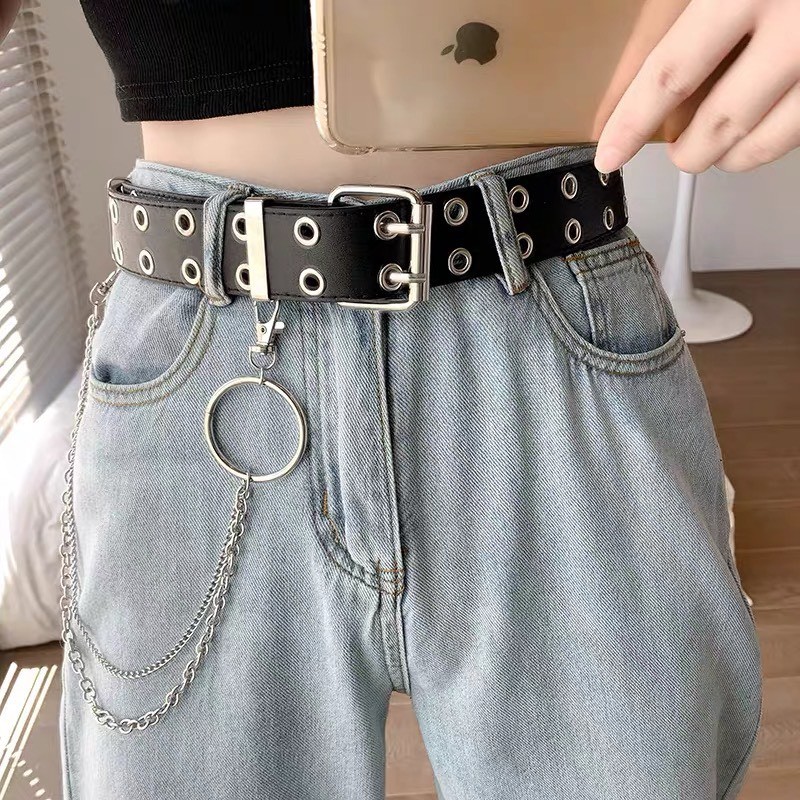 Thắt lưng nữ 2 hàng khoen tặng kèm chain xích TL007 - Thắt lưng dây xích treo Trendy