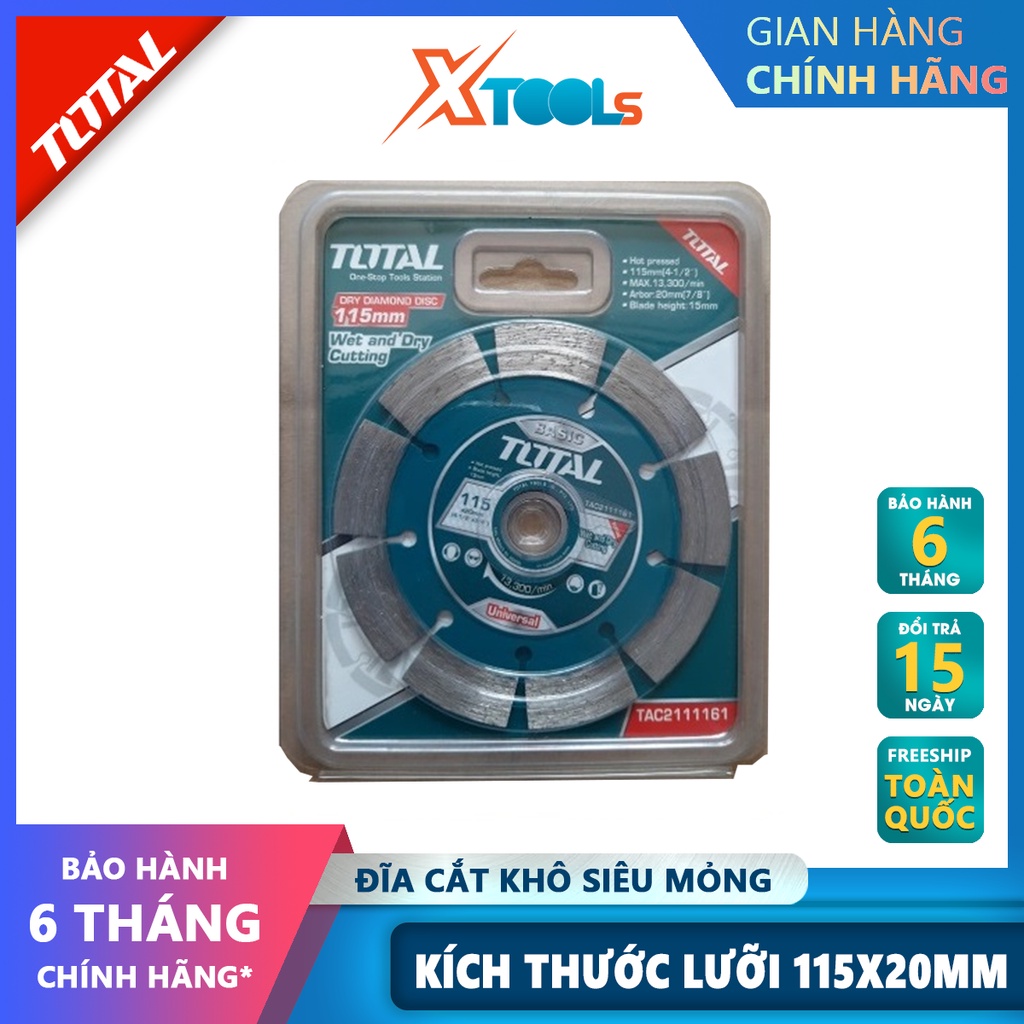 Đĩa cắt khô siêu mỏng TOTAL TAC2111161 | Đĩa cắt Kích lưỡi lưỡi: 115X20mm, Kèm theo 1 long đền 16mm [XTOOLS]
