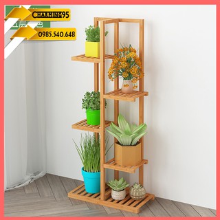 Kệ/vách trang trí ziczac bằng tre 5 tầng 45x22x103 re0405