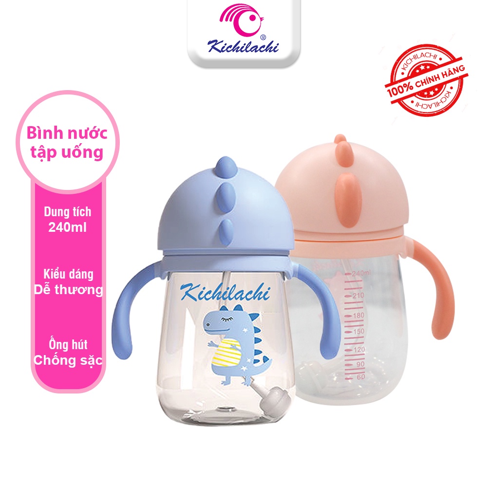 [Tặng cọ ống hút] Bình tập uống nước cho bé Kichilachi Tritan 220/240/300ml chống sặc dùng cho bé từ 6 tháng tuổi