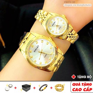 Đồng hồ cặp đôi Halei HL005 dây vàng đính đá cao cấp dây vàng sang trọng - Vemz Watch