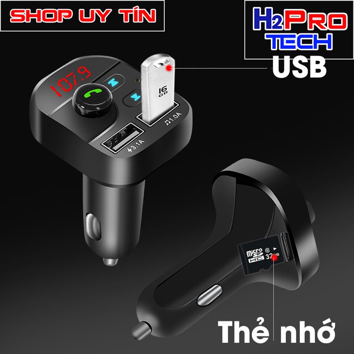 Tẩu sạc trên xe hơi MICROCELLS 3.1A 2 CỔNG USB, Có jack cắm thẻ nhớ, Có bluetooth