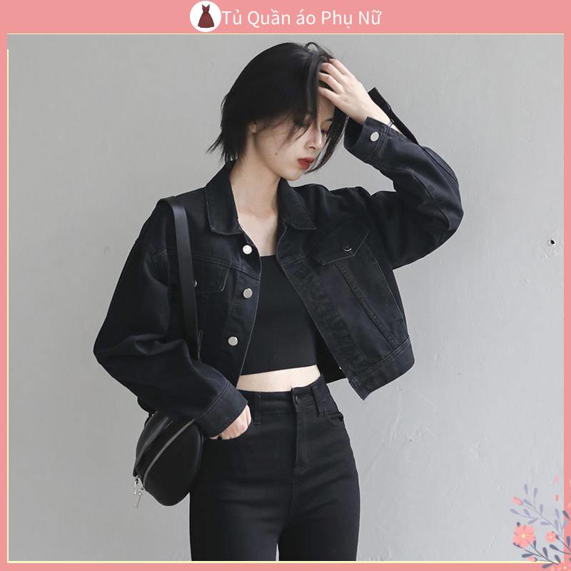 Áo Khoác Jean Nữ Denim Ngắn Dáng Rộng Tay Dài Màu Đen Phong Cách Retro Đường Phố Mới 2021 Dễ Phối Đồ Dành Cho Bạn Nữ
