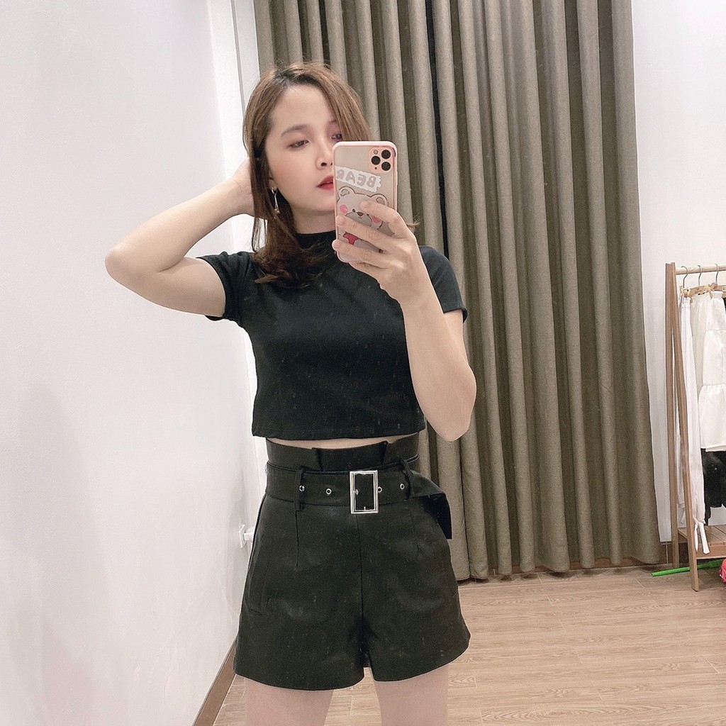 Áo croptop ôm nữ VIETSTAR áo crt body ngắn tay cổ 3 phân Trà Xanh chất thun bozip mềm mát