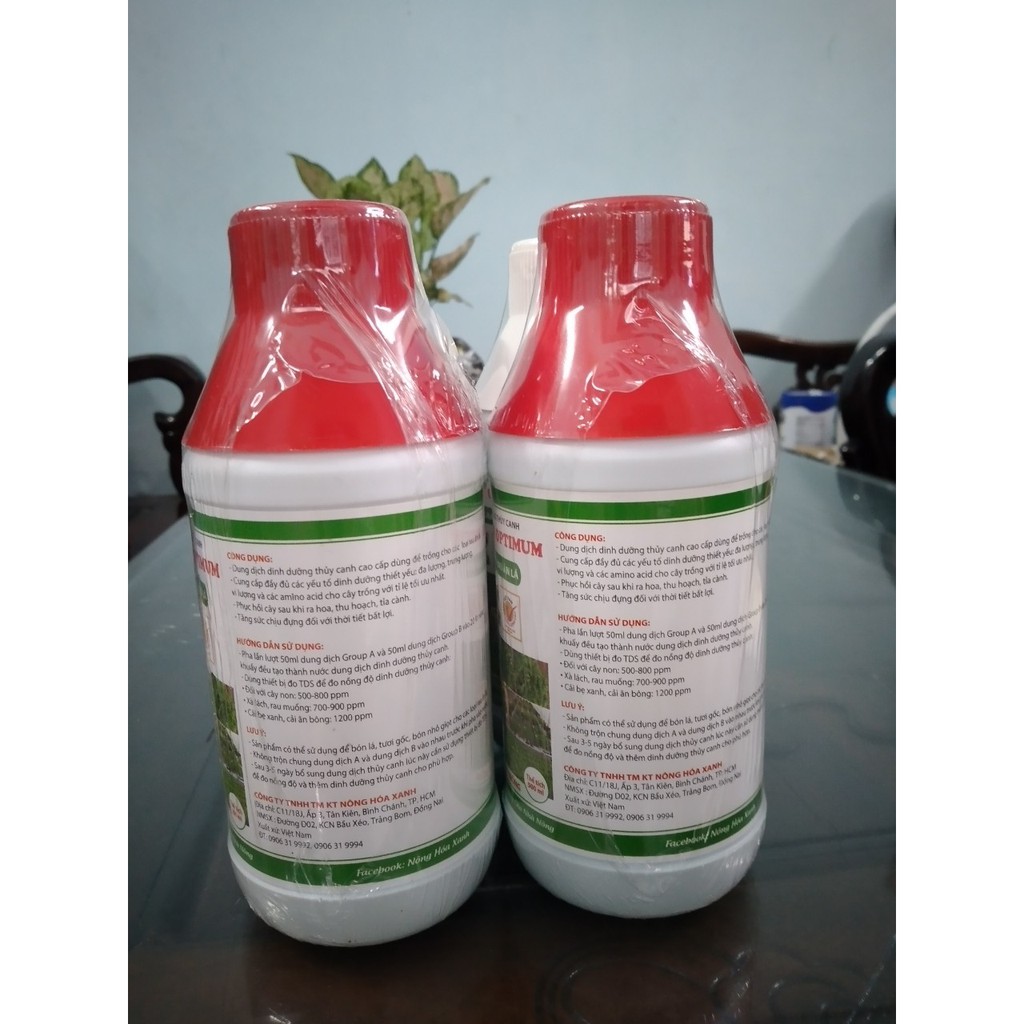 2 CẶP DUNG DỊCH THỦY CANH TRỒNG RAU CAO CẤP, Tặng 2 gói hạt giống - HYDRO OPTIMUS 1000ml/1 cặp