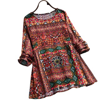 ZANZEA  Áo tay dài in họa tiết vintage form rộng hợp thời trang cho nữ