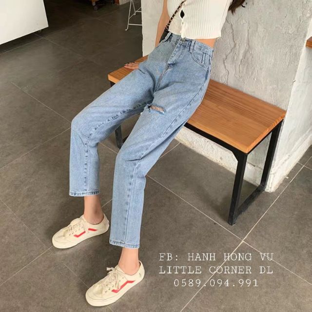 Quần slim baggy jeans rách xẻ đùi V form ulzzang kèm ảnh thật hàng sẵn