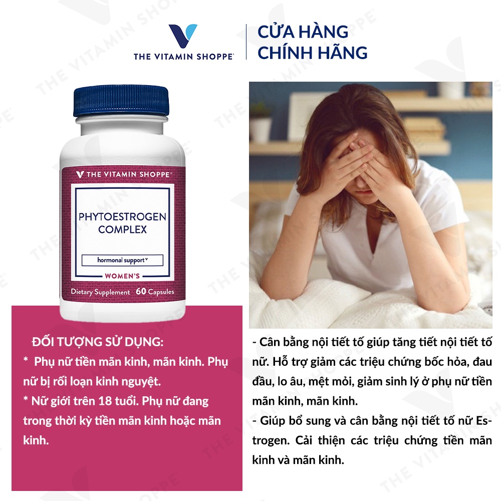 Viên uống cân bằng nội tiết tố nữ The Vitamin Shoppe Phytoestrogen Complex 60 viên