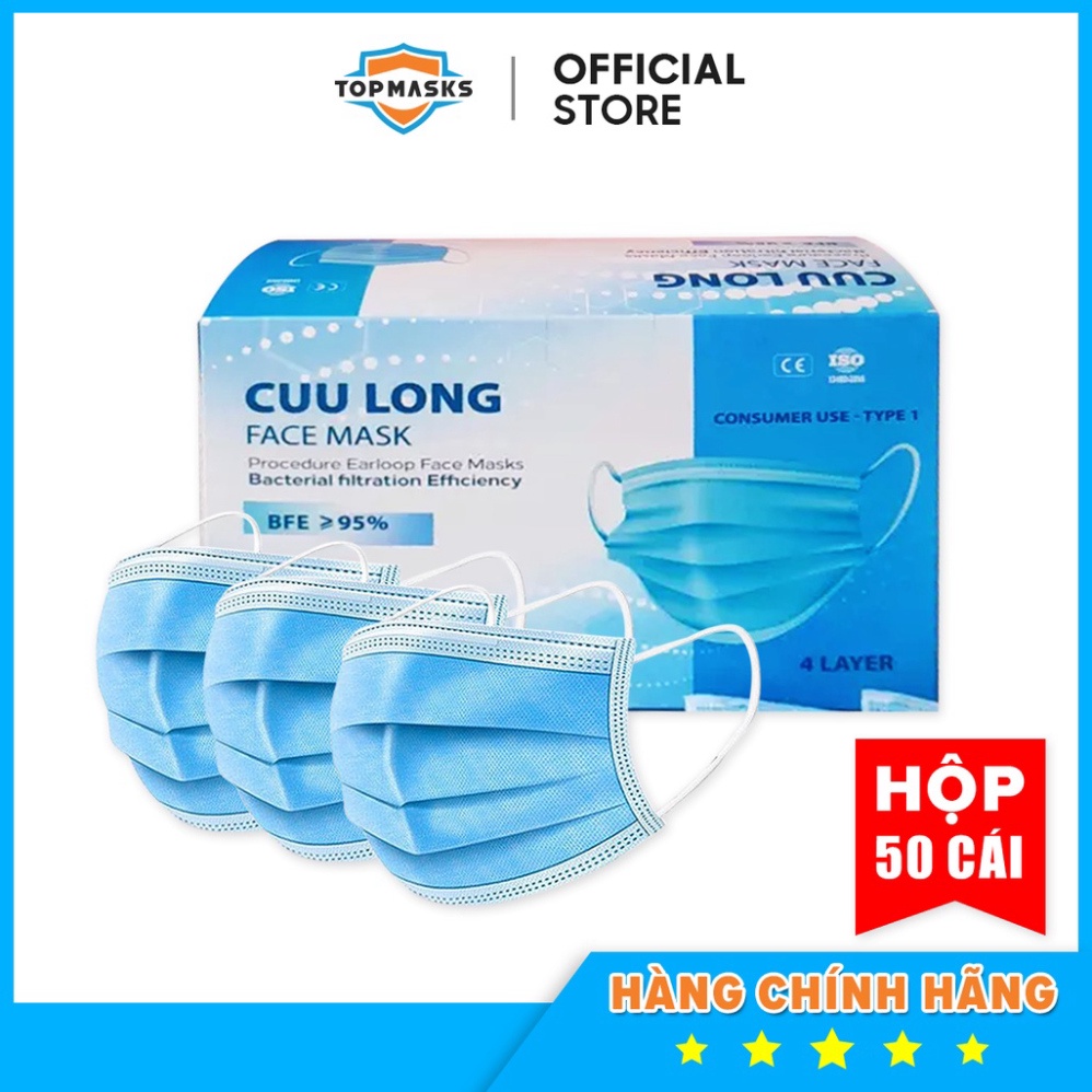 Khẩu trang y tế 4 lớp , khẩu trang kháng khuẩn CỬU LONG , hàng chính hãng bộ y tế khuyên dùng ( hộp 50 cái) Shop 8