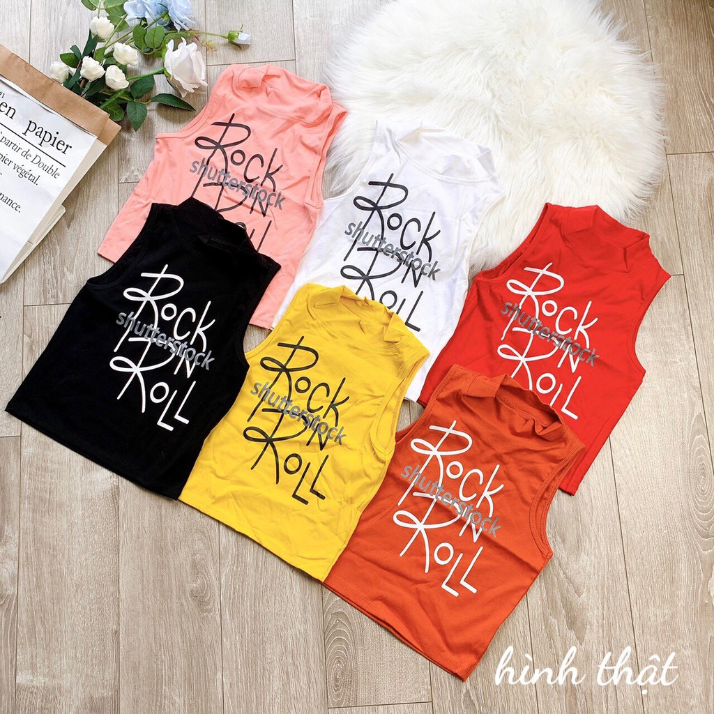 Áo ba lỗ croptop ôm body in chữ rock cực xinh