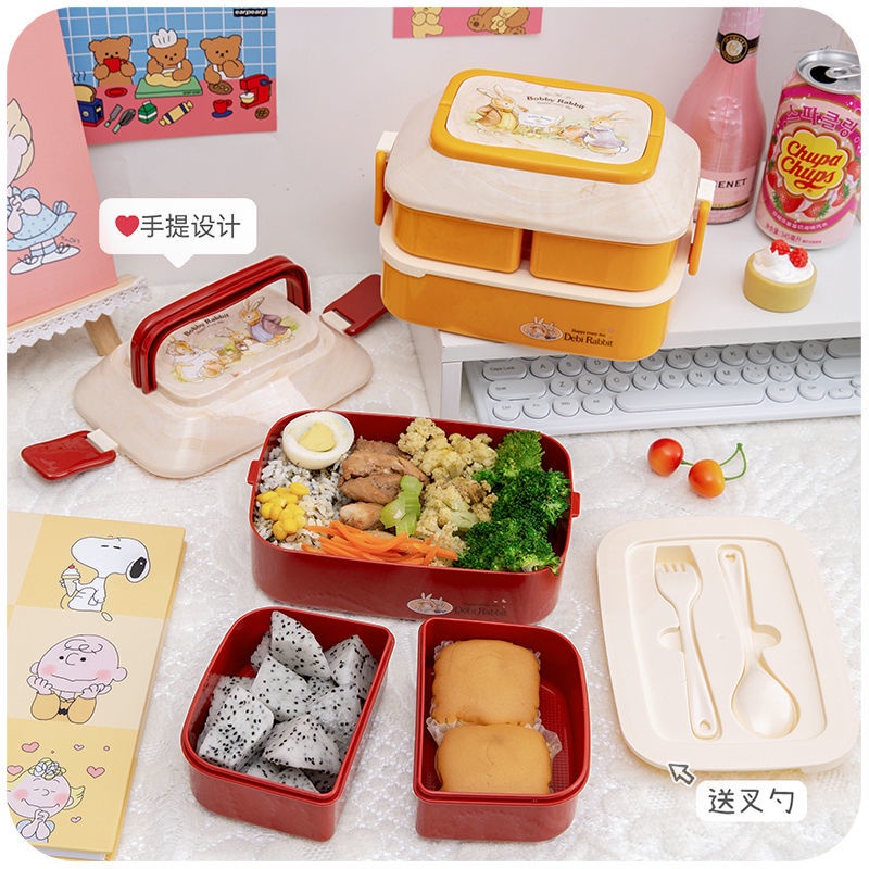 Hộp cơm Hai Ngăn Hình Kawaii Có Thể Dùng Trong Lò Vi Sóng
