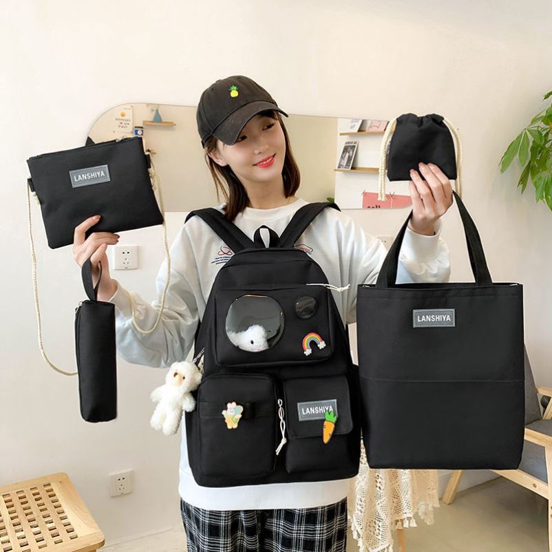 Combo Balo 4 Món Đi Học, Balo Thời Trang, Balo Unisex, Balo Chống Thấm - SET 4 MÓN ĐẦU GẤU