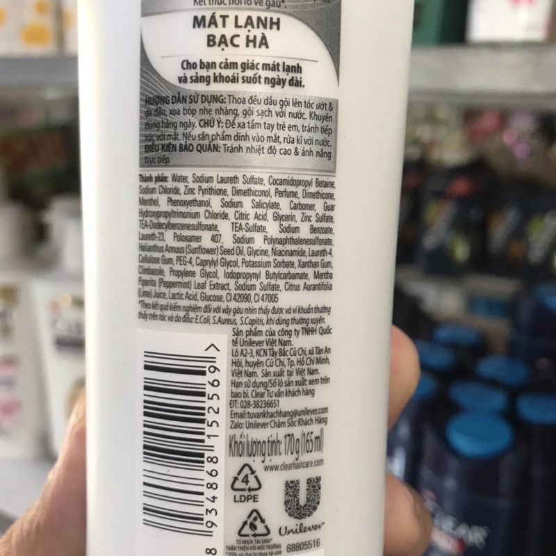 Dầu Gội Clear Mát Lạnh Bạc Hà 170g (167ml)