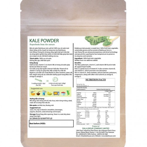 (Bán sỉ) Bột cải xoăn Kale nguyên chất Dalahouse  túi 50g - NPP Tâm Dược Thảo